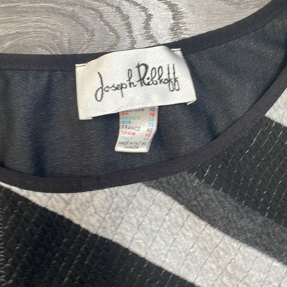 Joseph Ribkoff stripped black gray PRINT SLEEVELESS SHEATH DRESS - Picture 4 of 10